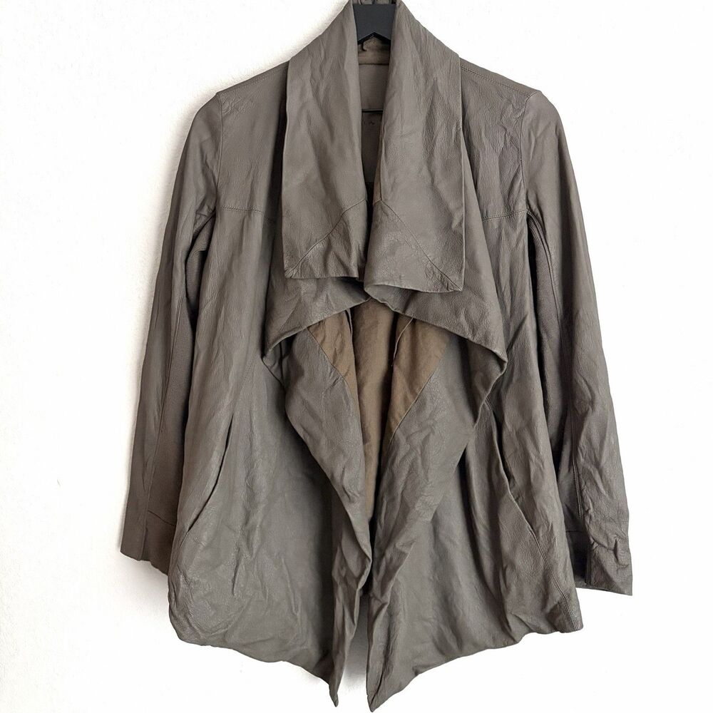 Rick Owens Olmar and Mirta Womens Leather Assymetrical Open Front Jacket 10 Dust